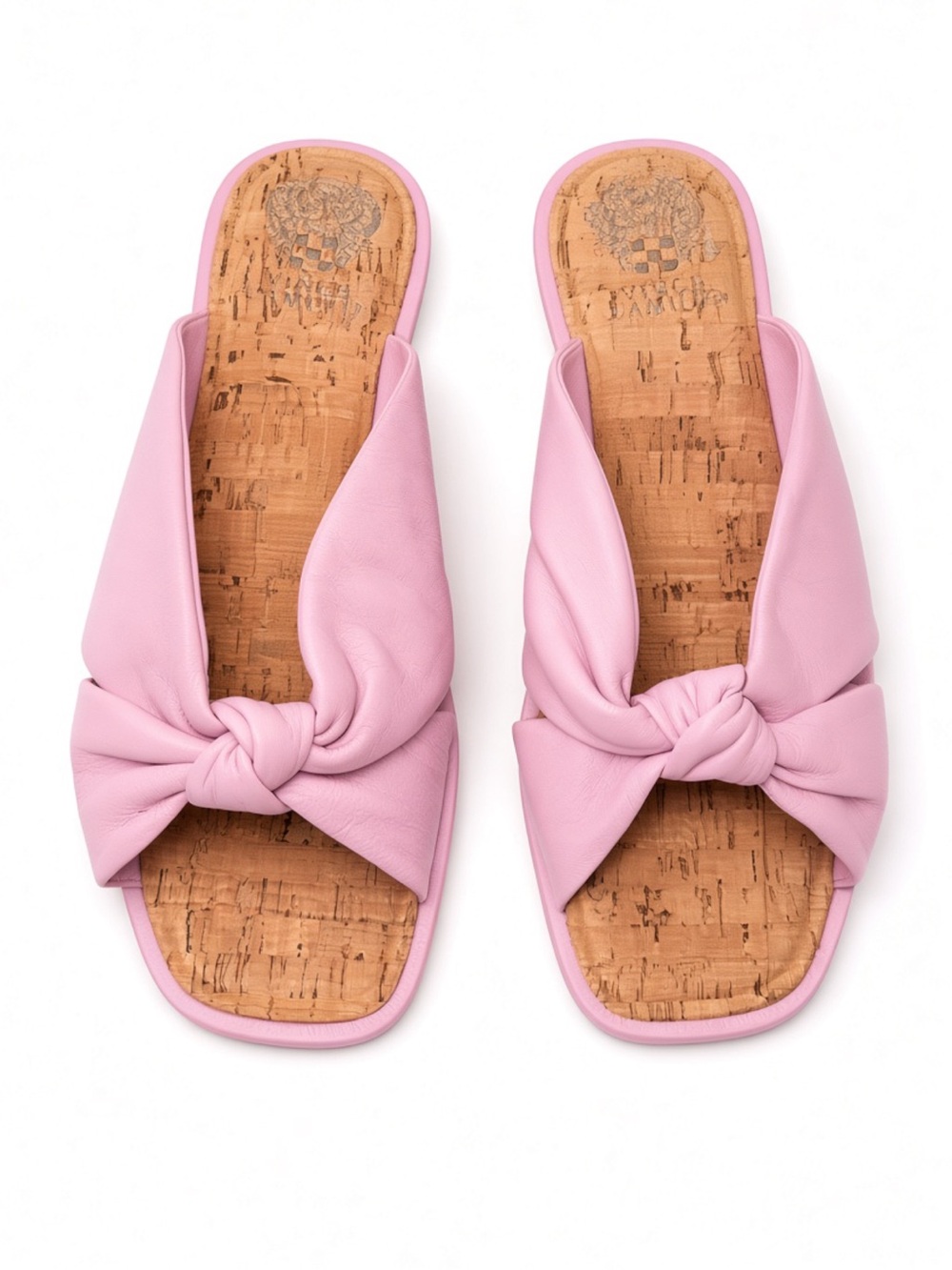 NEW Vince Camuto Irini Pink Leather Knot Slide Sandals Size 9 Cork Footbed